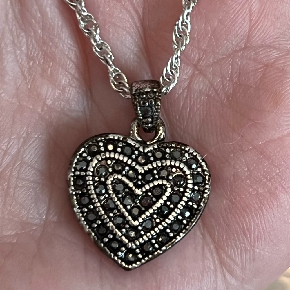 Silver & Black Heart Pendant Necklace